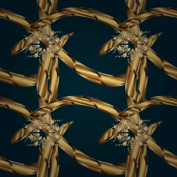 Oryantal tarzı arabesk. Vektör altın desen. Mavi, kahverengi ve bej renkler altın elemanları ile. Vektör çizim. Sorunsuz altın dokulu bukleler.