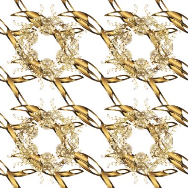 Klasik vektör altın seamless modeli. Çiçek süsleme brokar Tekstil desen, cam, metal altın elemanları ile beyaz, kahverengi ve bej renkler üzerinde çiçek desenli.