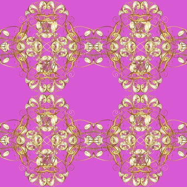 Düz karalamalar. Sorunsuz yazdır. Tasarım. Öğeleri menekşe, bej ve sarı renkler. Şirin kumaş deseni. Vektör çizim.