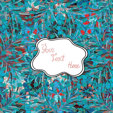 Soyut yaz Dikişsiz desen. Mavi, beyaz ve yeşil arka plan yapraklarda. Vektör. Çiçek ve geometrik arka plan, palmiye yaprakları, doodle, 80s 90s şekiller, pop art. Elle çizilmiş doğal illüstrasyon.