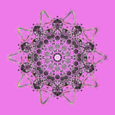 Vektör çizimi. Soyut mandala ya da tuhaf kar tanesi çizgisi sanat tasarımı. Renkli arka planda izole tatlı kar taneleri.