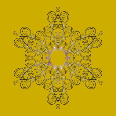 Vektör sarı, gri ve kahverengi kar taneleri izole. Kar taneleri koleksiyonu. Güzel kış süs. Vektör çizim.