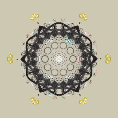 Sembol dondurulmuş, kış, Noel, yeni yıl tatili. Kar tanesi mozaik simgesi. Grafik öğesi dekorasyon. Tarafsız, gri ve sarı siluet snow flake işareti. Düz tasarım. Vektör çizim.