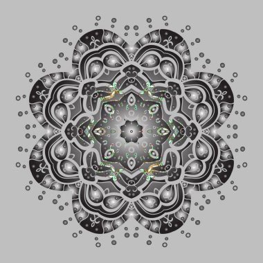 Renkli arka plan üzerinde izole sevimli kar taneleri. Vektör çizim. Yuvarlak vektör kar tanesi. Kış tarafsız, gri ve kahverengi süsleme soyut. İyi kar tanesi.