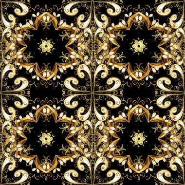 Doodles'ın siyah, kahverengi ve bej renkler. Sorunsuz zarif vektör doku ile çiçek öğeleri.