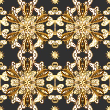 Sorunsuz kraliyet lüks altın Barok damasko vintage. Altın antika çiçek Ortaçağ dekoratif, yaprakları ve altın desen süsler gri, kahverengi ve beyaz renkleri ile vektör seamless modeli.