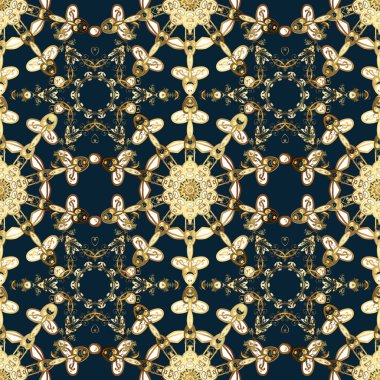 Yinelenen öğeleri ile sorunsuz arka plan. Mavi, kahverengi ve bej ve altın desen. Zarif vektör Klasik desen.