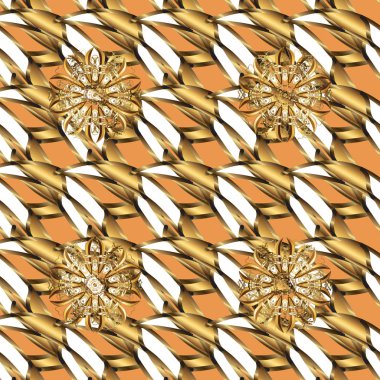 Soyut duvar kağıdı, dekorasyon sarma. Vektör altın kahverengi, turuncu, beyaz renk desen. Altın kar tanesi basit seamless modeli. Kış, neşeli Noel tatili, mutlu yeni yıl 2019 sembolü.