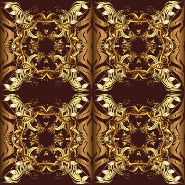 Vektör şark süsleme. Kahverengi, sarı ve bej renkler altın elemanları ile Seamless modeli. Dikişsiz altın desen.