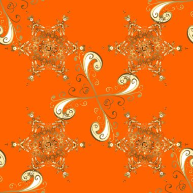 Vektör altın çiçek süsleme brokar Tekstil ve cam desen. Çiçek desenli altın metal. Seamless altın modeli. Turuncu, kahverengi ve bej renkler altın elemanları ile.