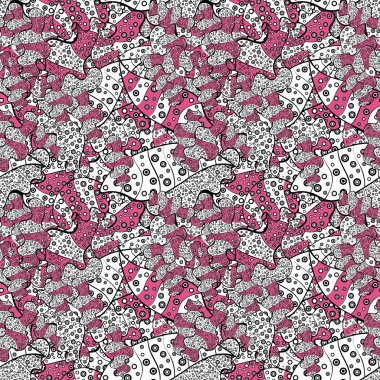 Seamless modeli güzel kumaş deseni. Karalamalar desen. Beyaz, siyah, pembe, gri, nötr renkler. Vektör. Kutular, kupa baskı sarma duvar kağıdı üzerinde kullanılabilir, kıyafetler vb bebeğim. Şirin arka plan.