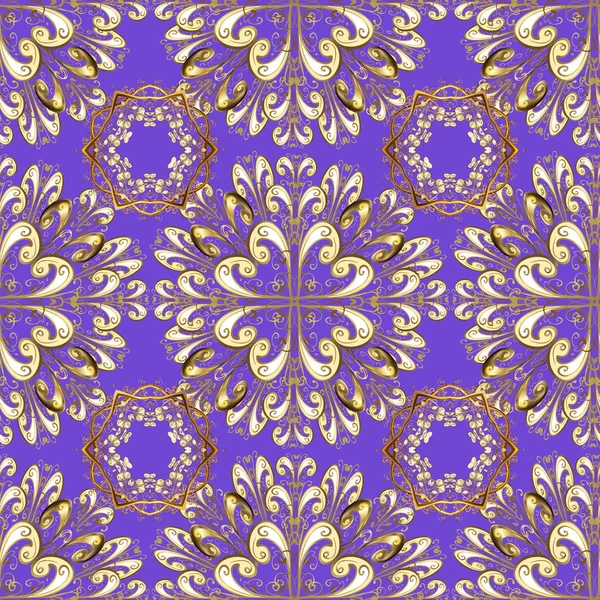 Patrón Dorado Sin Costuras Colores Violeta Beige Marrón Con Elementos — Vector de stock