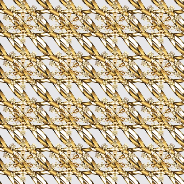 Zartes Goldenes Muster Brillante Spitze Stilisierte Blumen Paisley Vektor Nahtlose — Stockvektor