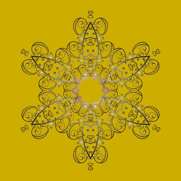 Vektör sarı, gri ve kahverengi kar taneleri izole. Kar taneleri koleksiyonu. Güzel kış süs. Vektör çizim.