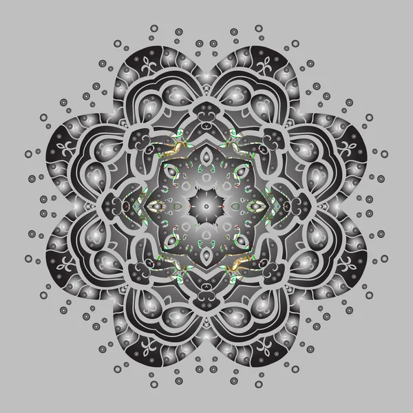 Renkli arka plan üzerinde izole sevimli kar taneleri. Vektör çizim. Yuvarlak vektör kar tanesi. Kış tarafsız, gri ve kahverengi süsleme soyut. İyi kar tanesi.