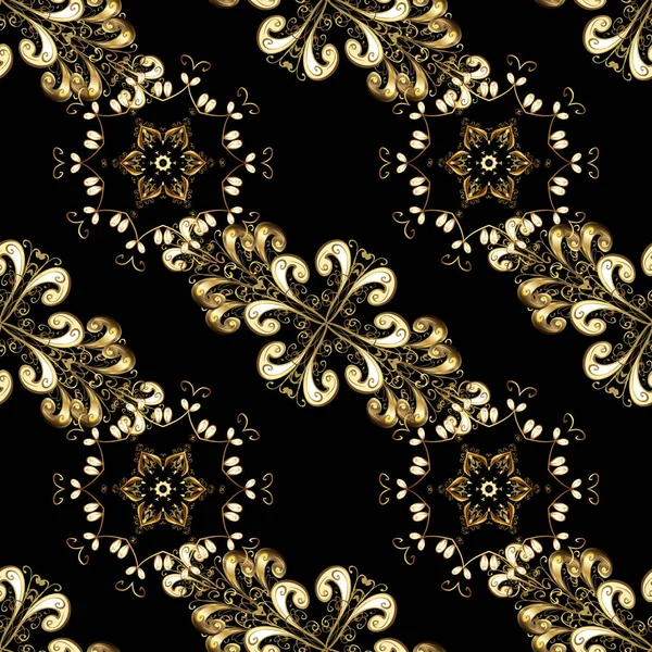 Arabescos Estilo Oriental Patrón Vectorial Dorado Colores Negro Marrón Beige — Archivo Imágenes Vectoriales