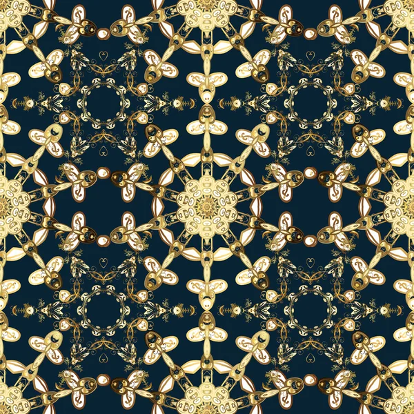 Yinelenen öğeleri ile sorunsuz arka plan. Mavi, kahverengi ve bej ve altın desen. Zarif vektör Klasik desen.