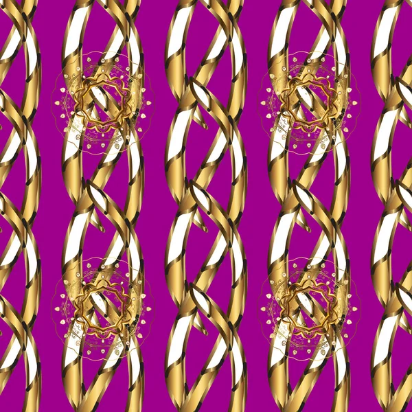 金色的花饰在巴洛克风格 金色的元素 在紫色 棕色和白色的颜色 金花无缝图案 锦缎背景 — 图库矢量图片