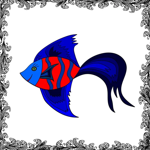 Modèle Sans Couture Vectoriel Poisson Blanc Noir Bleu — Image vectorielle