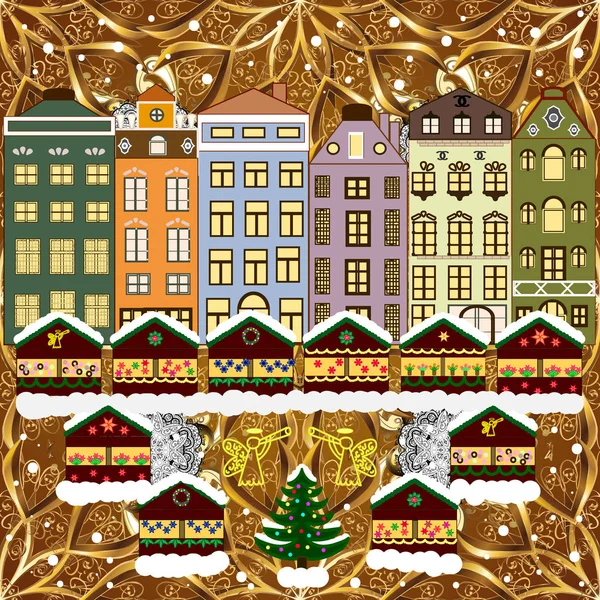 Vektorillustration Winterszene Mit Kleinem Haus Verschneiten Sketch Stil Ein Sehr — Stockvektor