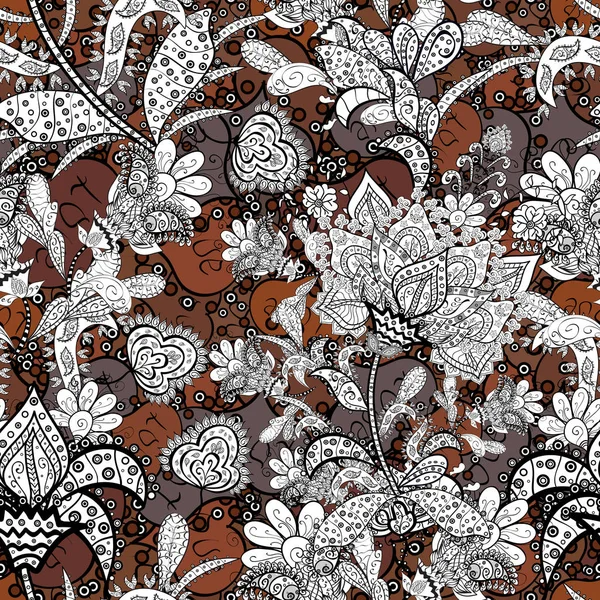 Witte Zwarte Bruine Grijze Neutrale Kleuren Bloemen Naadloze Vectorillustratie — Stockvector