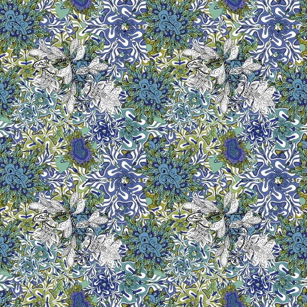 Vektör çizim. Suluboya yaprak ve çiçek, mavi, beyaz, siyah, tarafsız ve gri renkler seamless modeli. Nazik, bahar çiçek mavi, beyaz, siyah, tarafsız ve gri renkler.