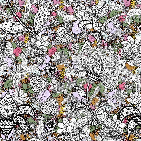 Flowers on white, black and neutral colors. Colour Summer Theme seamless pattern Background. Seamless retro pattern with flowers. Flat Flower Elements Design.