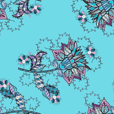 Düz çiçek öğeleri tasarım. Seamless modeli moda kumaş deseni. Bahar Tema Dikişsiz desen arka plan rengi. Sevimli çiçek öğeleri. Vektör çizim.