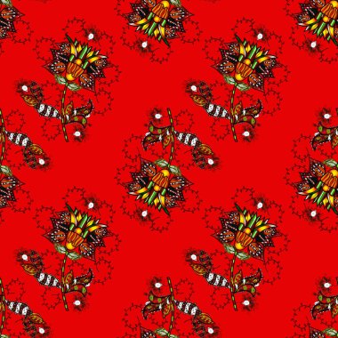 Vektör çiçek desenli çiçekli doodle tarzında. Nazik, yaz kırmızı, siyah, kahverengi ve beyaz renk çiçek. Vektör çizim.