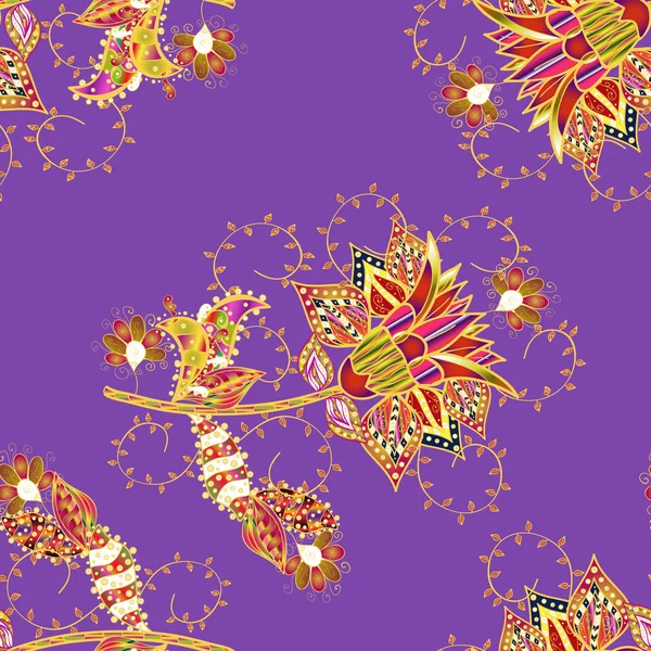 Patrón Sin Costuras Con Alfombra Floreciente Brillante Plantas Colores Violeta — Vector de stock