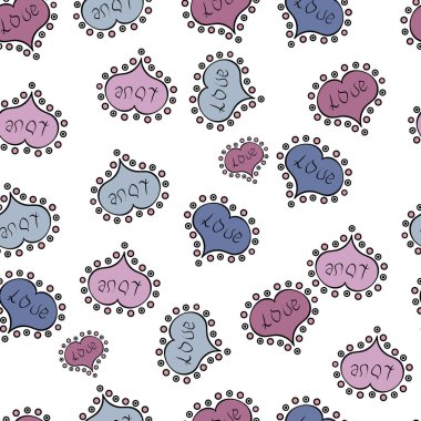 Aşk ve tatil tema. Gerçekçi güzel beyaz, tarafsız, mavi, siyah ve gri kalp ile Seamless modeli. Vektör çizim. Mutlu sevgililer günü.