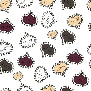 Düğün ve invatation kart kavramı. Beyaz, siyah, kahverengi, bej ve gri renkler çizim kroki tarzı. Kesintisiz aşk Romantik arka plan vektör yürekleri doodle. Kağıt ambalaj. Vektör.