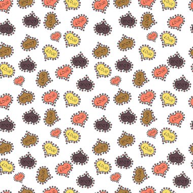 Vektör çizim. İpek kağıtları, web tasarımı için yazdırma yapmak için. Farklı öğeler ile tasarım seviyorum. Tasarlanmış kroki kalp seviyor. Seamless modeli şirin ve güzel küçük Kalpler.