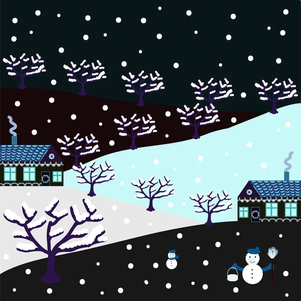 일러스트입니다 크리스마스와 크리스마스 하우스 파란색 검은색 백색과 색상의 — 스톡 벡터