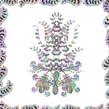 Dikişsiz desen baskı. İhale kumaş deseni. Beyaz, tarafsız ve gri renkler doodles. Tasarım. Düz öğeleri. Vektör.