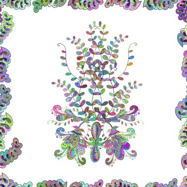 Vektör. Dikişsiz güzel kumaş desen. Beyaz, tarafsız ve yeşil renkler doodles.