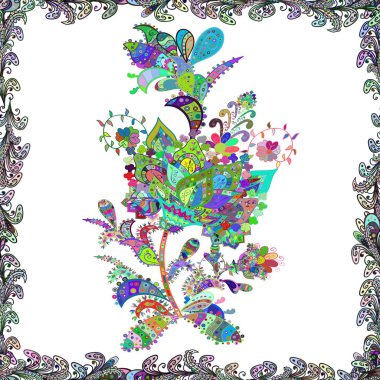 Doodles'ın beyaz, yeşil ve mavi renkler. Kağıt vektör illüstrasyon kaydırma için soyut desen. Sorunsuz kroki güzel arka plan.