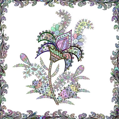 El çiçek çizimi ile soyut seamless modeli. Vektör çizim. Çiçekler beyaz, tarafsız ve yeşil renkler.