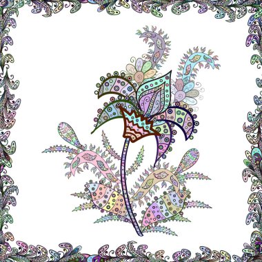 Vektör çiçek desenli çiçekli doodle tarzında. Nazik, güzel çiçek arka plan. Çiçekler beyaz, tarafsız ve gri renkler.