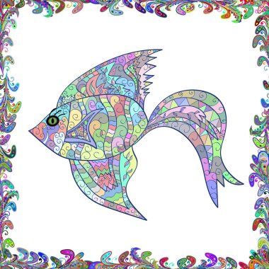 Komik çok renkli arka, deniz doku. Vektör çizim. Sorunsuz vektör desen ile şirin dekoratif balıkçı.