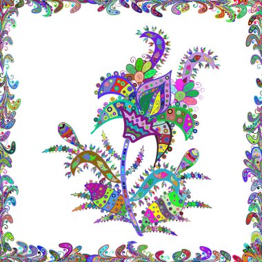 Çiçekler beyaz, yeşil ve mavi renkler. Vektör çiçek desenli çiçekli doodle tarzında. Nazik, bahar çiçek arka plan.