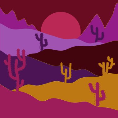 Mükemmel için kumaş, tekstil. Mor, kırmızı ve turuncu vektör arka plan. Şirin kaktüs ve el dokular çizilmiş.