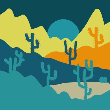 Vektör çizim. Web ve mobil uygulaması tasarım, çöl logo kavramı mavi, sarı ve tarafsız arka plan üzerinde çöl.