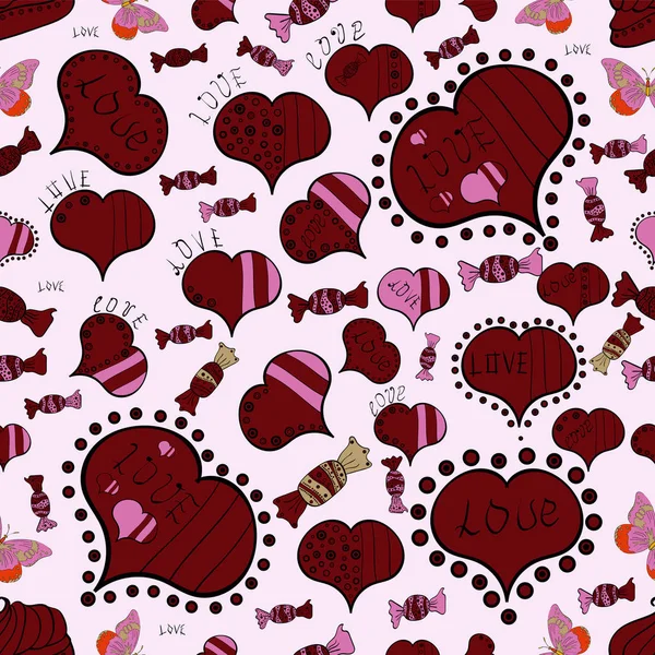 Vector Abstract Seamless Love Pattern Valentines Day Wrapping Paper Girlish — Stock Vector