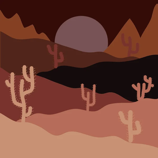 Ilustración Vectorial Desierto Sobre Fondo Marrón Rosa Negro Para Diseño — Archivo Imágenes Vectoriales