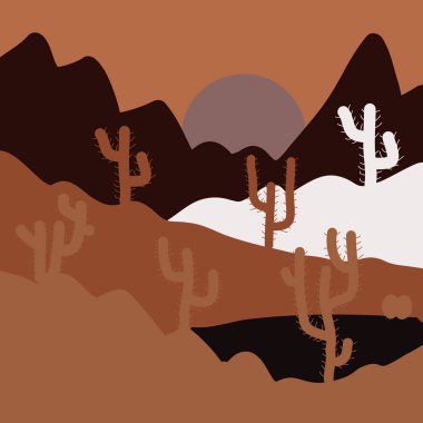 Kaktüs bitkileri attı bir desen ile vektör desen. Kahverengi, tarafsız ve siyah renkleri. Tekstil baskı, ürün paketleme ve ev dekorasyonu için güzel. Vektör çizim. Yumuşak ve güzel.