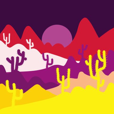 Modaya uygun yazdırma. Kaktüsler, kahverengi, sarı ve mor renkler ile arka plan. Vektör çizim.