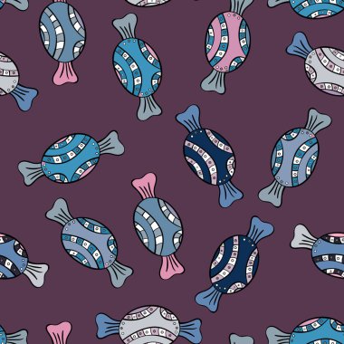 Şeker soyut geometrik tarzı ile renkli seamless modeli. Trendy vektör arka plan. Mor, mavi ve siyah renk.