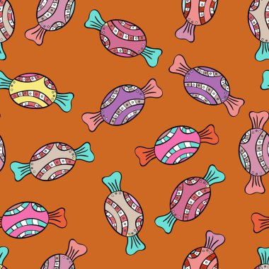 Turuncu, pembe ve siyah renkler tatlı şeker seamless modeli. Vektör çizim.