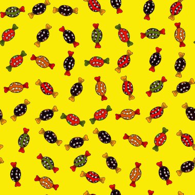 Vektör. Renkli şeker sorunsuz. Sarı, siyah ve kırmızı renkleri.